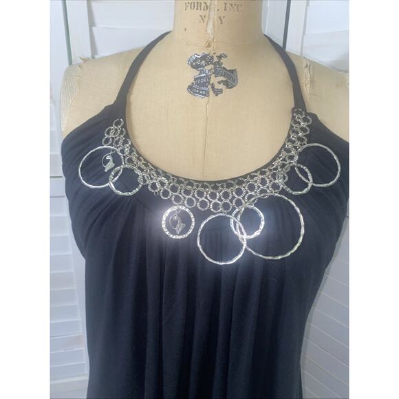 y2k Baby Phat Halter Mini Black Short Dress Backless Silver Chainmail Sz Medium - Picture 2 of 9